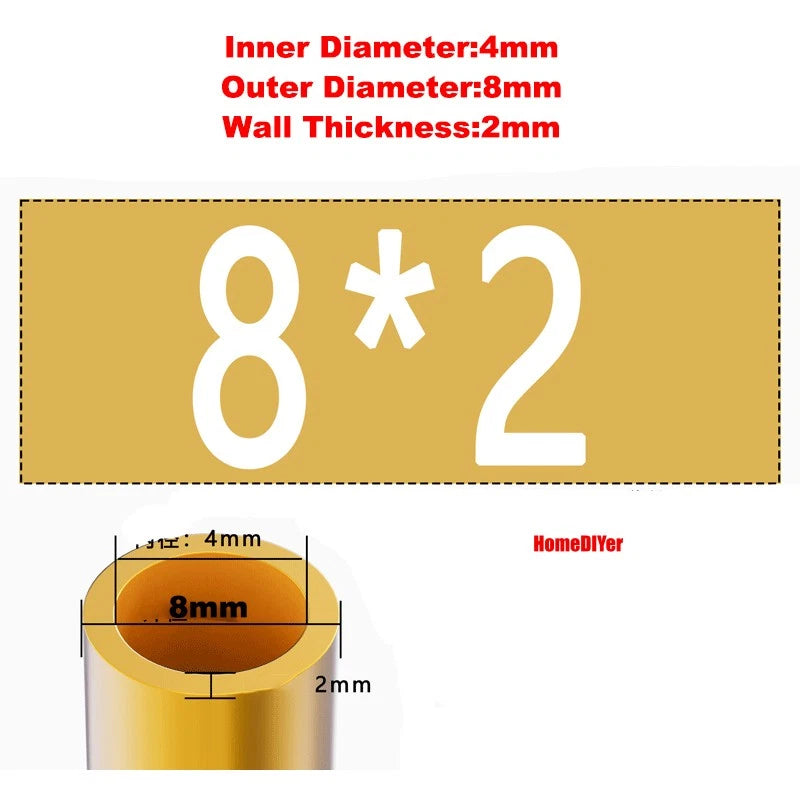 H62 Brass Round Tube — OD 2mm–100mm, Wall 0.5mm–4mm, 200mm Length