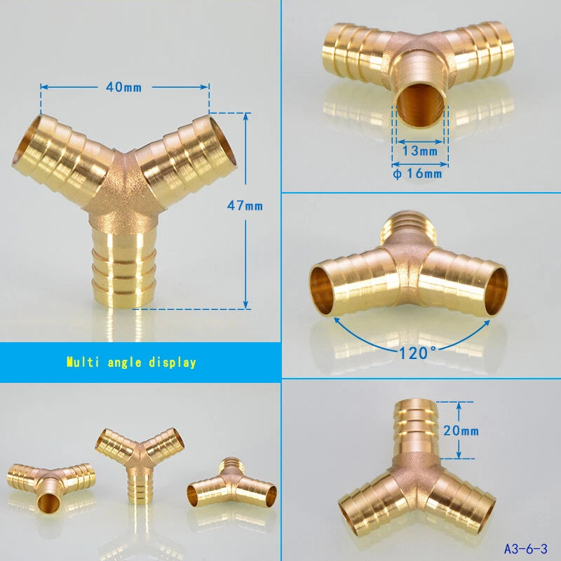 Brass Hose Tail Fittings – Barb Connector Straight Tee Y-Shape 90° Elbow Cross | Air Water Pipe Adapter