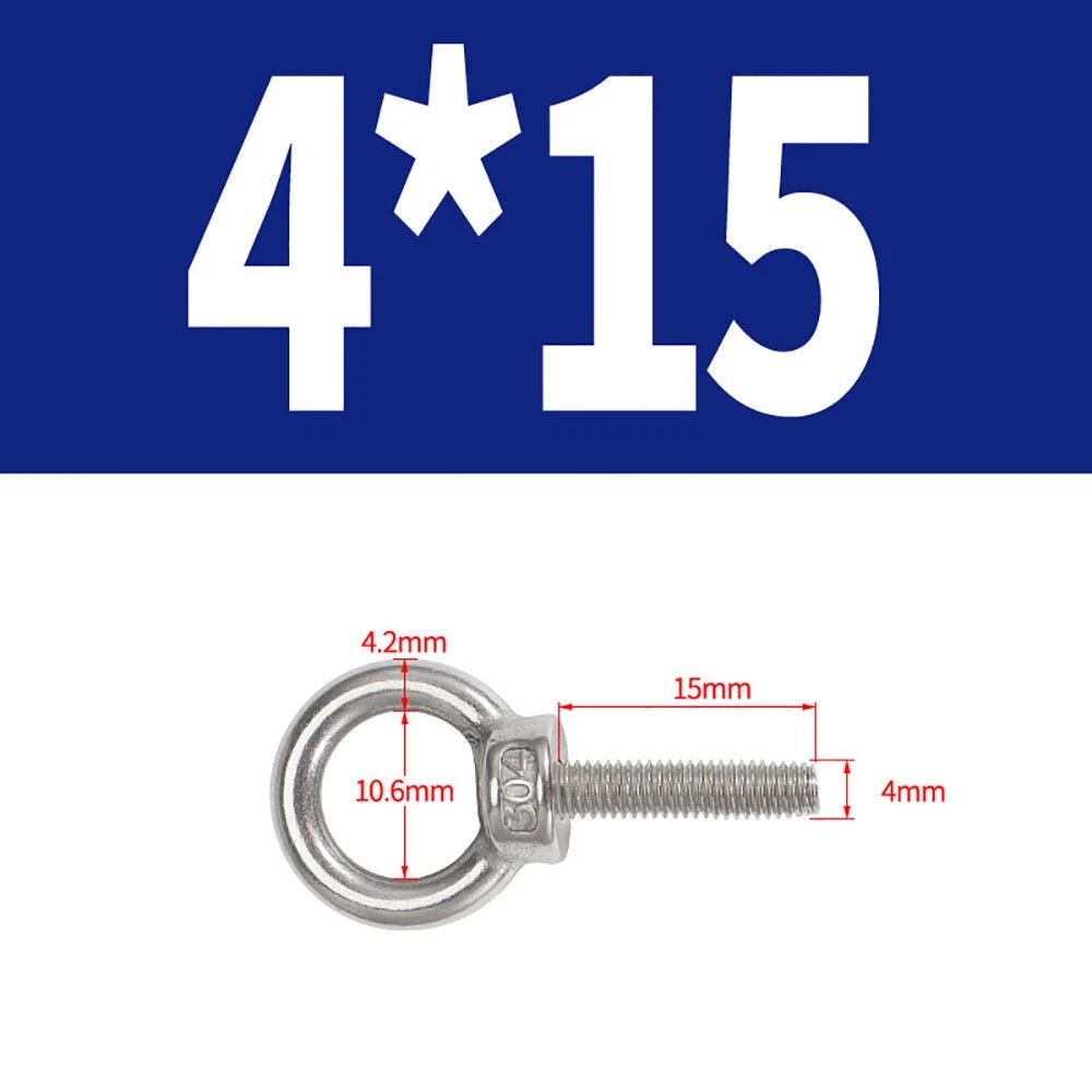 A2 Stainless Steel Lifting Eye Bolts DIN 580 — M3 M4 M5 M6 M8, 9mm–200mm - HomeDIYer