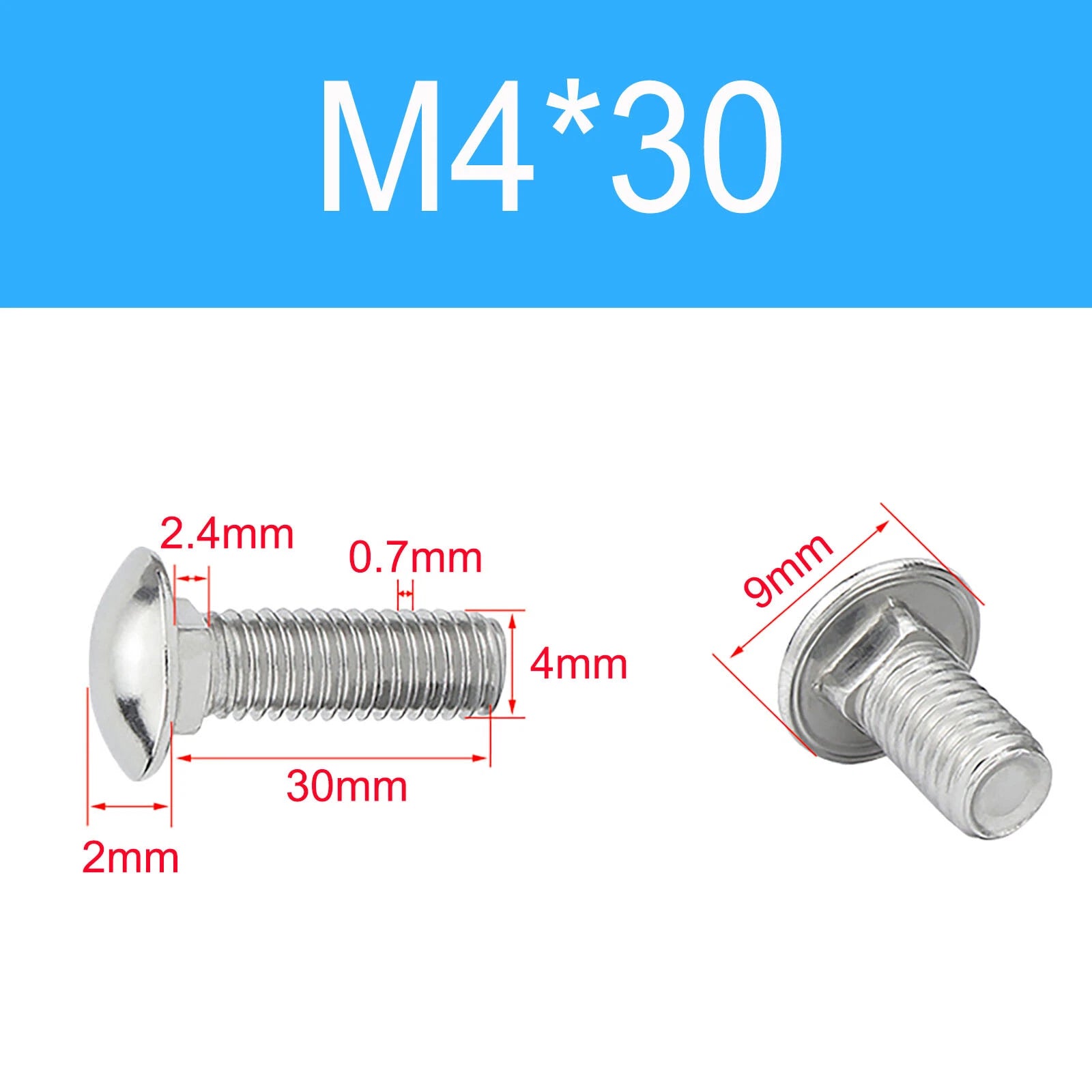 A2 Stainless Steel Carriage Bolts (Coach Bolts) — M3 M4 M5 M6 M8 M10 M12