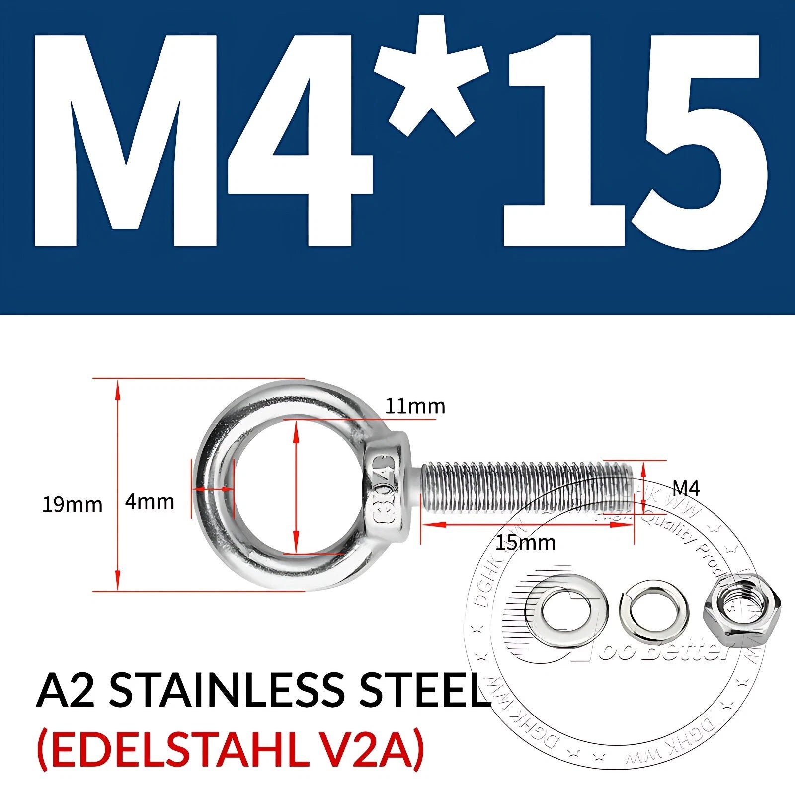 LIFTING EYE BOLTS NUTS & WASHERS A2 STAINLESS STEEL M3 M4 M5 M6 M8 M10 M12 - M30