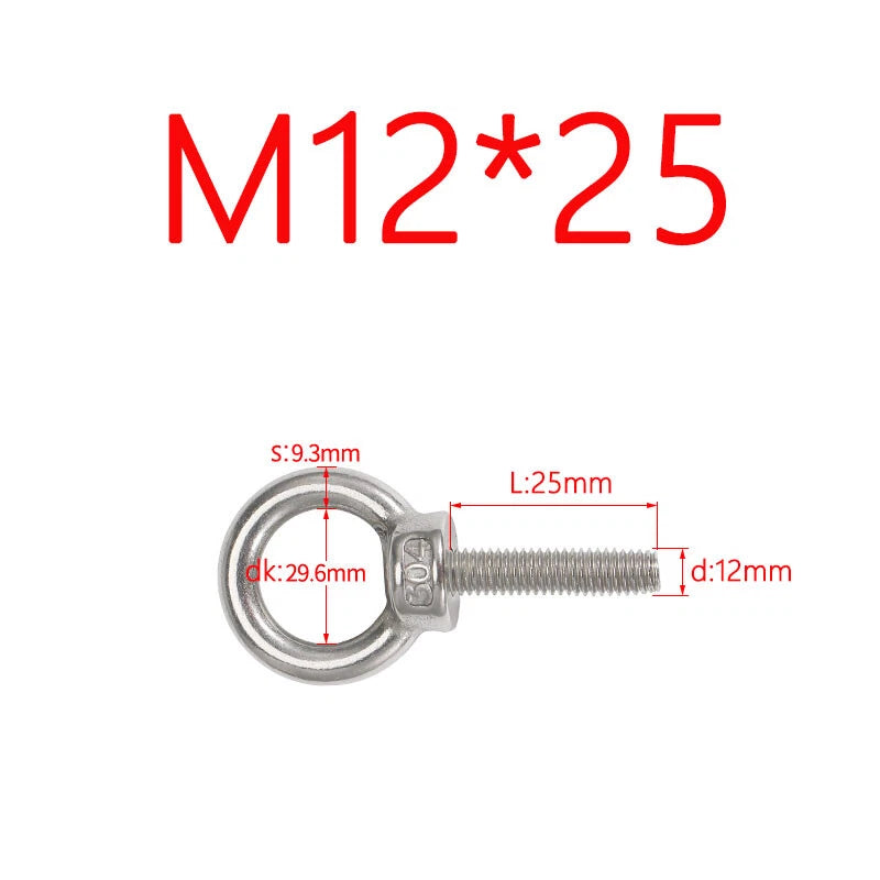 M3–M24 Stainless Steel Eye Bolts with Metric Thread — 304 SS Lifting Eyebolt
