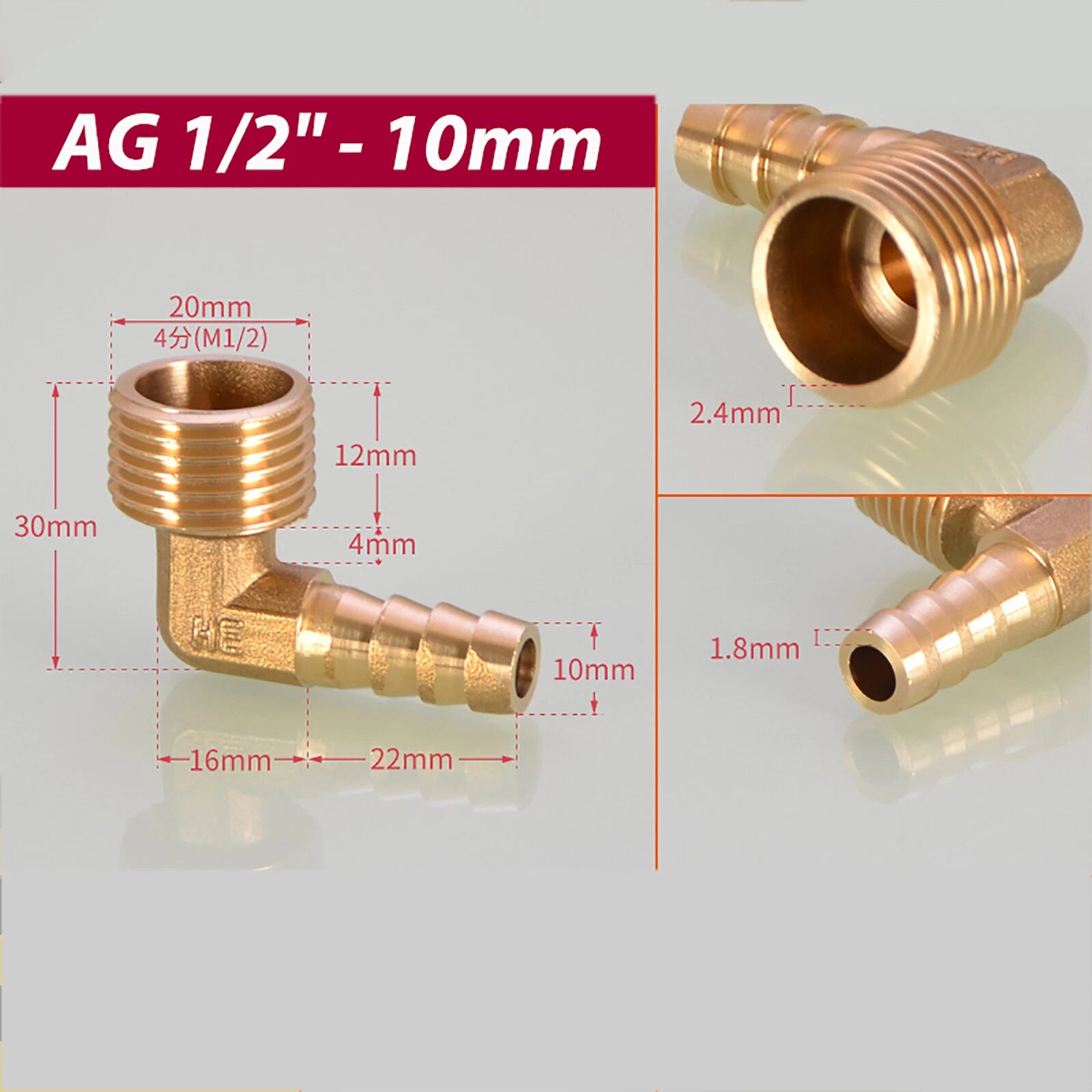 Brass 90° BSP Male Elbow x Barbed Hose Tail Fitting – Air & Water Pipe Connector