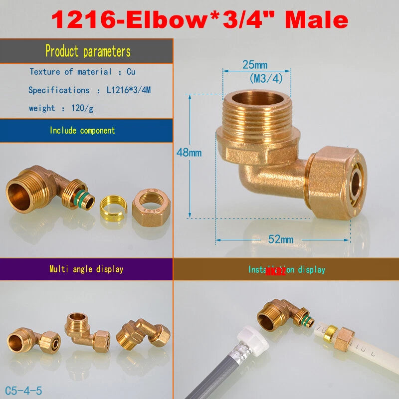 Push-Fit Tube Fittings for 12mm & 16mm Pipe — Straight, Elbow, Tee, Ball Valve, 1/2" & 3/4" NPT