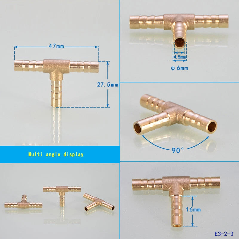 Brass Hose Tail Fittings – Barb Connector Straight Tee Y-Shape 90° Elbow Cross | Air Water Pipe Adapter