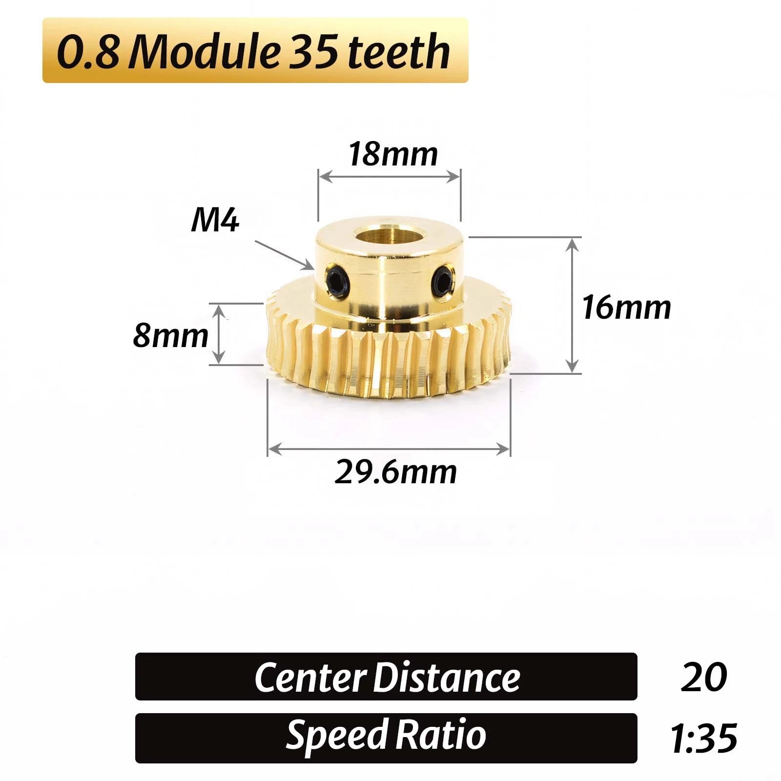 0.5/0.8/1/1.5 Module 20T to 60T Gear Copper Worm Wheel Gear & Worm Gear Shaft
