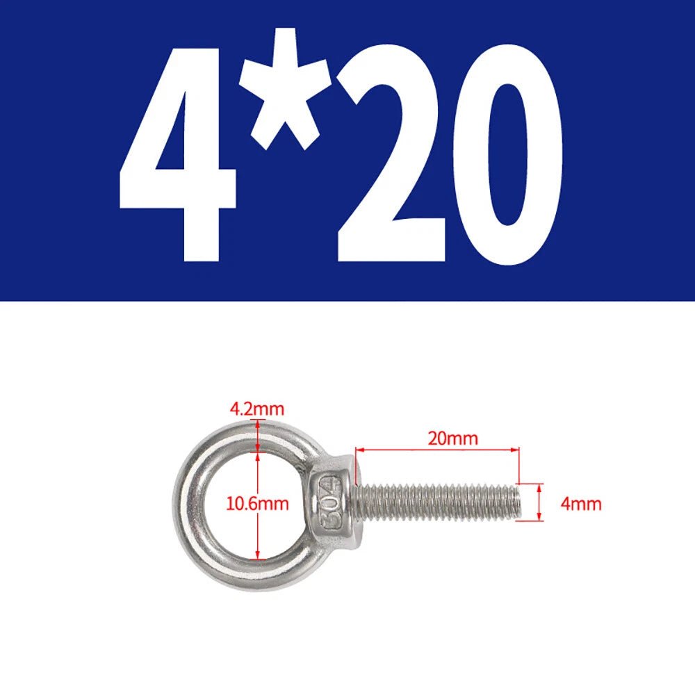 A2 Stainless Steel Lifting Eye Bolts DIN 580 — M3 M4 M5 M6 M8, 9mm–200mm - HomeDIYer