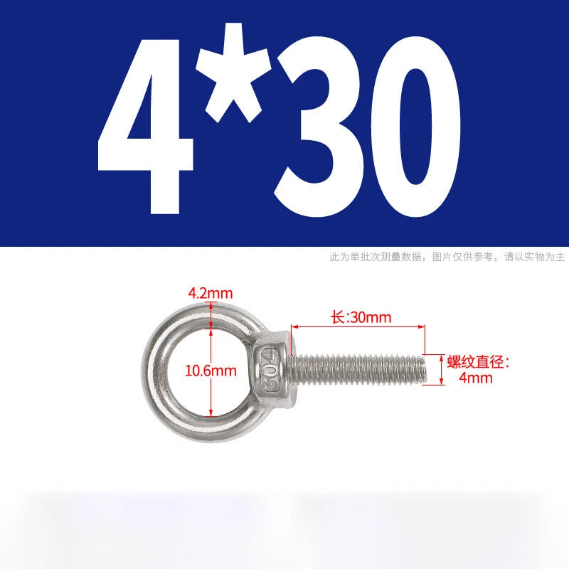 Lifting Eye Bolts A2 304 Stainless Steel M4 M5 M6 M8 M10 M12 M14 M16 M18 M20 M24