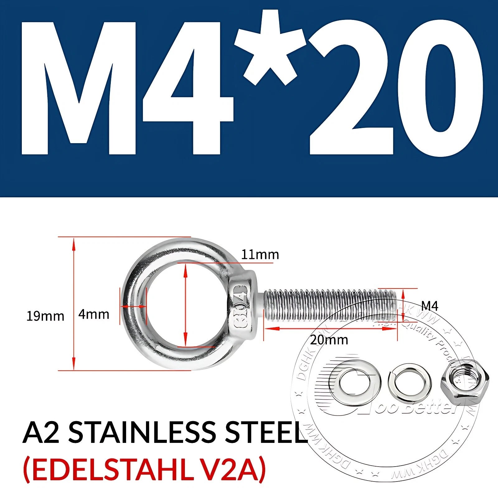 LIFTING EYE BOLTS NUTS & WASHERS A2 STAINLESS STEEL M3 M4 M5 M6 M8 M10 M12 - M30