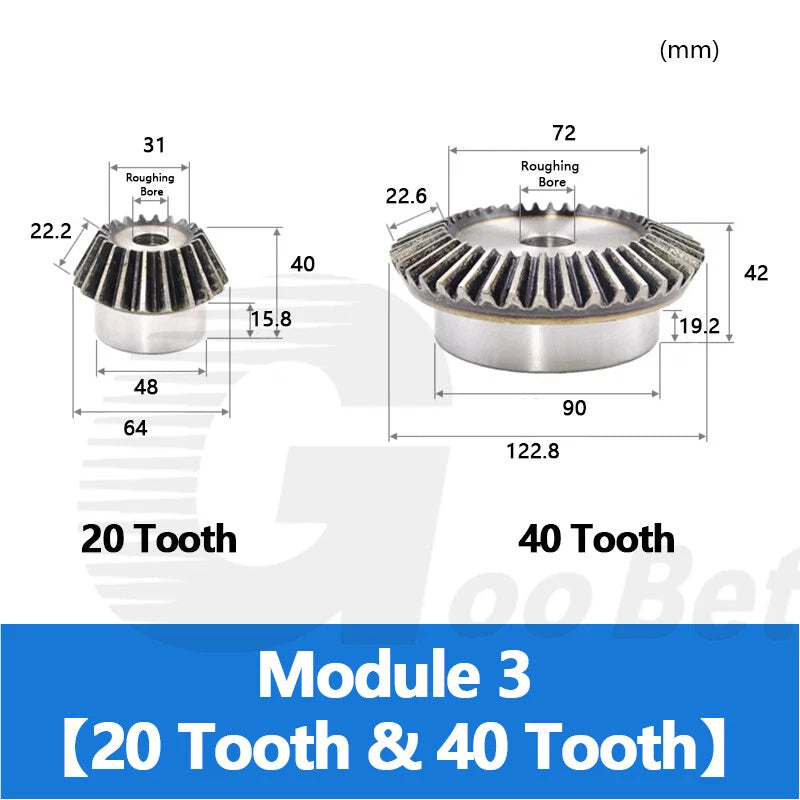 Bevel Gear Set Mod 1.5 2 2.5 3 Steel 1:2 Pairing 15/30 16/32 18/36 20/40 Tooth