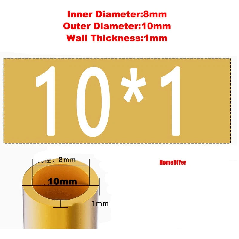 H62 Brass Round Tube — OD 2mm–100mm, Wall 0.5mm–4mm, 200mm Length