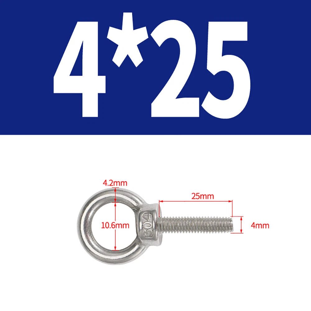 A2 Stainless Steel Lifting Eye Bolts DIN 580 — M3 M4 M5 M6 M8, 9mm–200mm - HomeDIYer
