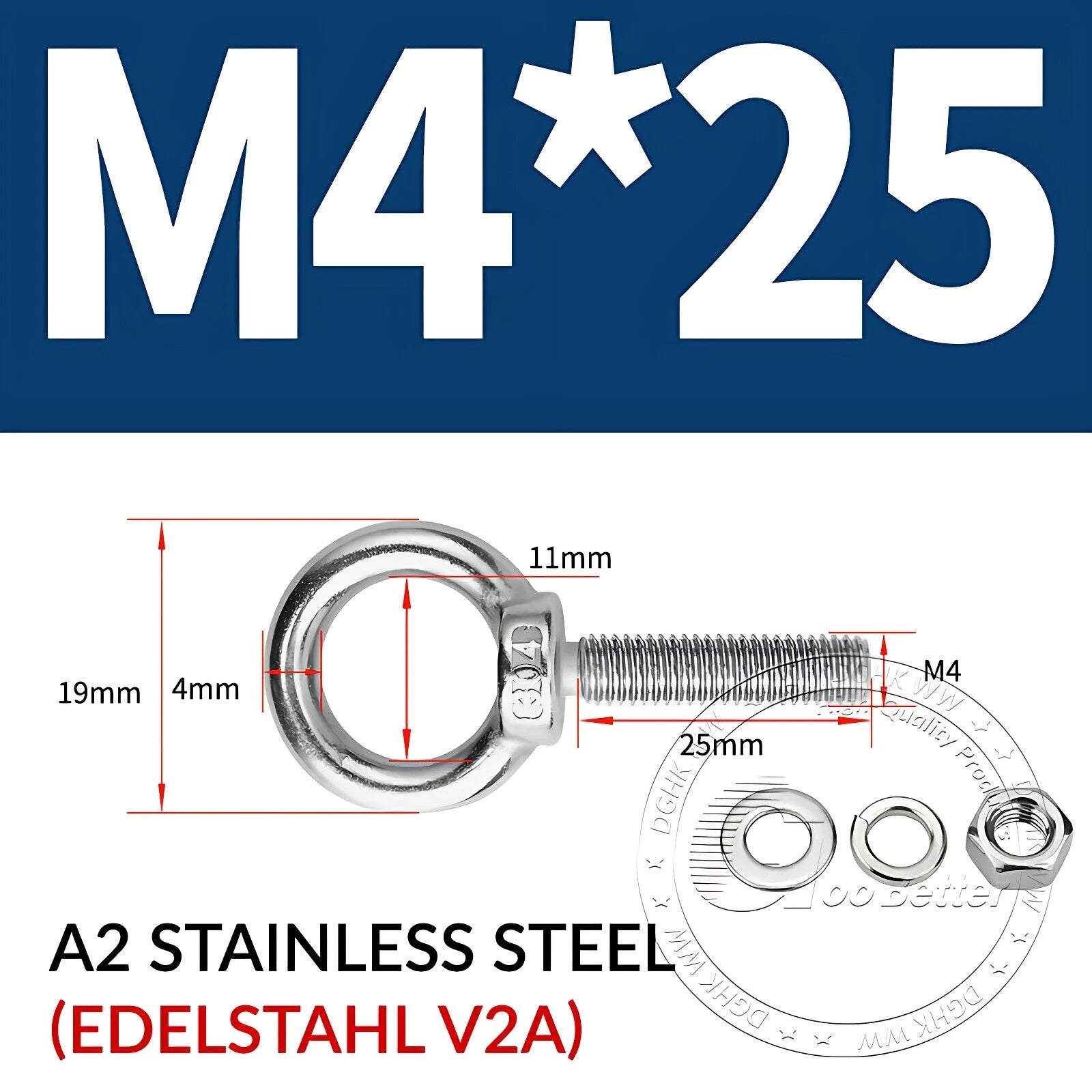 LIFTING EYE BOLTS NUTS & WASHERS A2 STAINLESS STEEL M3 M4 M5 M6 M8 M10 M12 - M30
