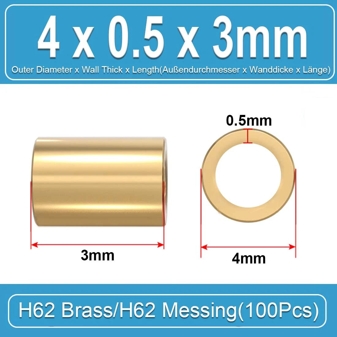 Brass Round Tube Pipe Hollow Spacers Standoff Bush Wall Thickn 0.5mm Many Sizes