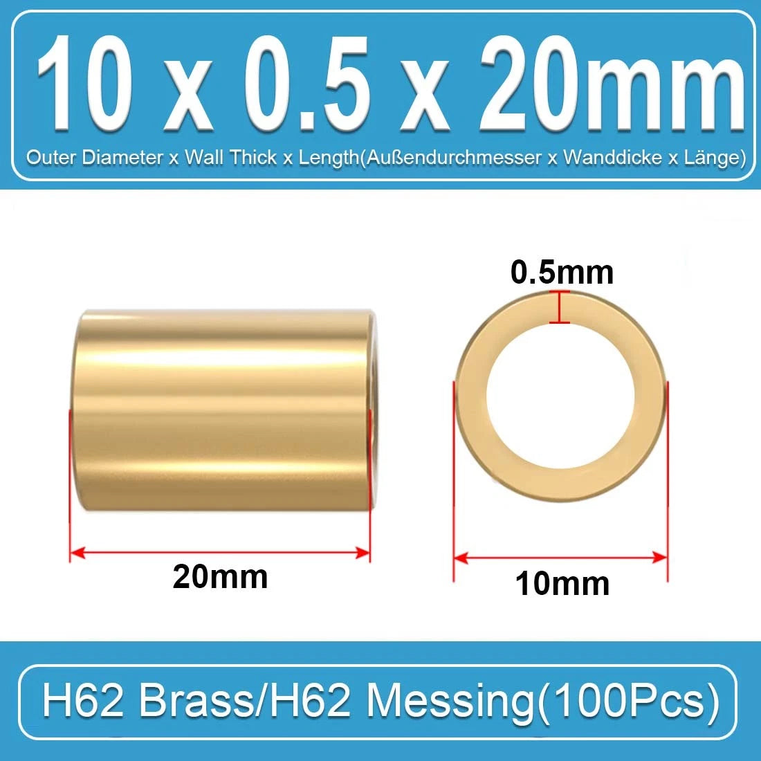 Brass Round Tube Pipe Hollow Spacers Standoff Bush Wall Thickn 0.5mm Many Sizes