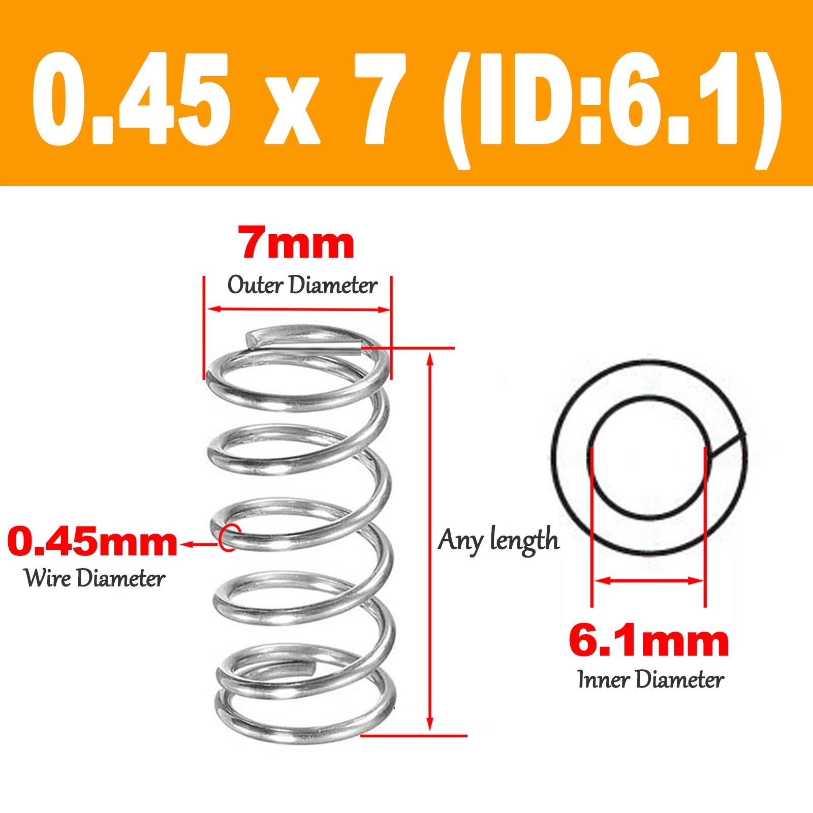 Compression Spring 0.45 mm Wire Variants Applied Spiral Stainless Steel Metal