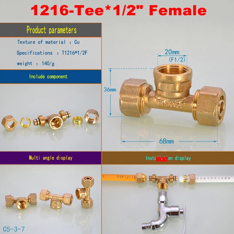 Push-Fit Tube Fittings for 12mm & 16mm Pipe — Straight, Elbow, Tee, Ball Valve, 1/2" & 3/4" NPT