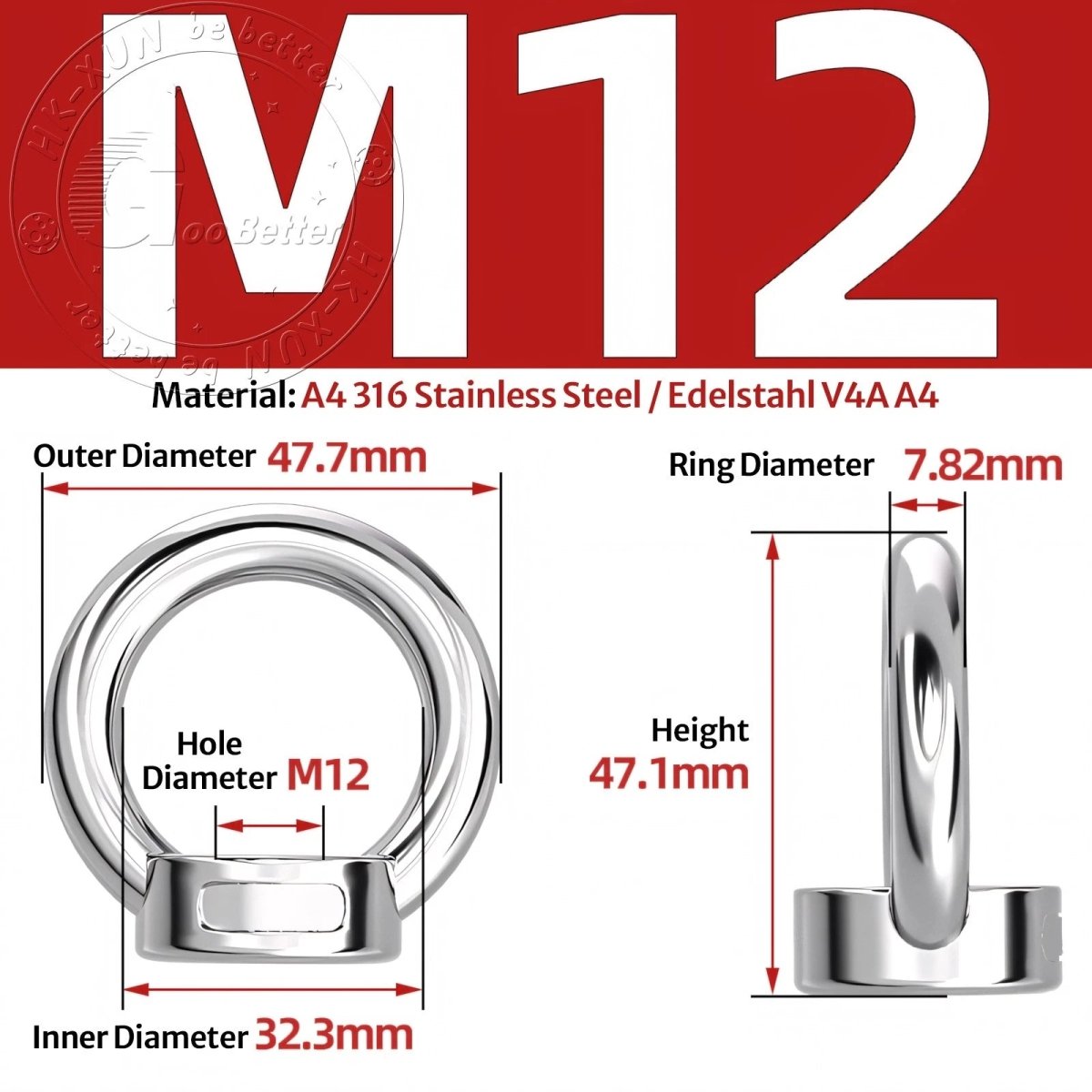 Stainless Steel Eye Bolts & Eye Nuts — A4 316 Metric Thread M6 to M36 - HomeDIYer