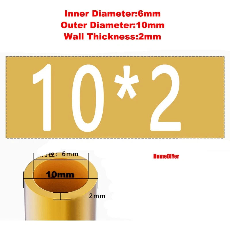 H62 Brass Round Tube — OD 2mm–100mm, Wall 0.5mm–4mm, 200mm Length