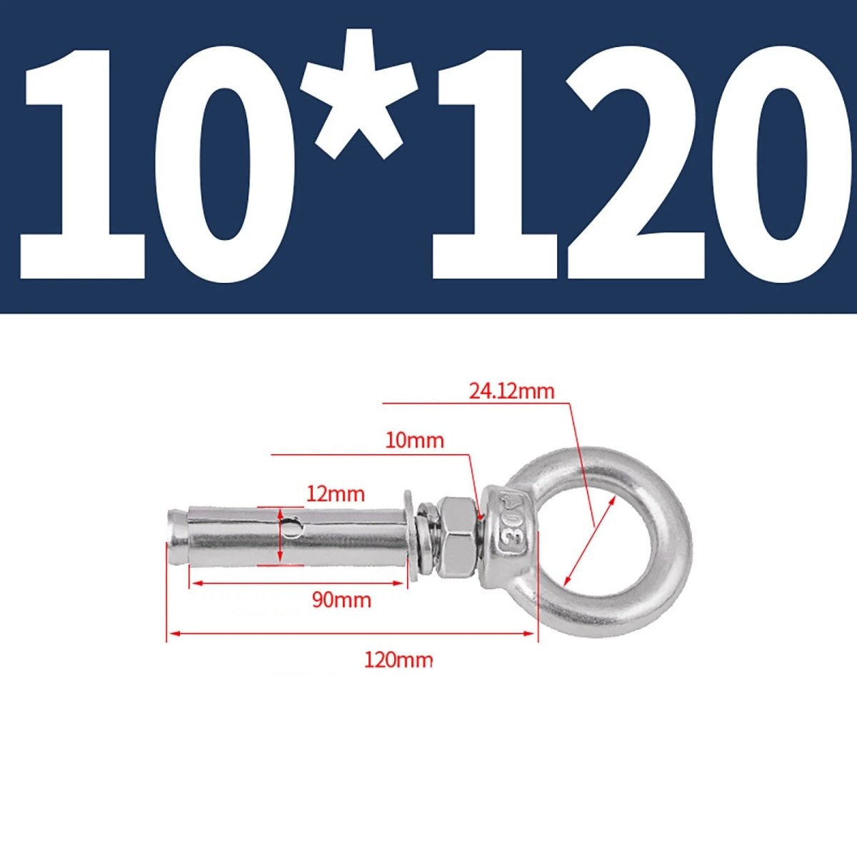 Closed Hook Eye Bolt with Rawl Shield Wall Anchor — A2 Stainless Steel (M6–M20) - HomeDIYer