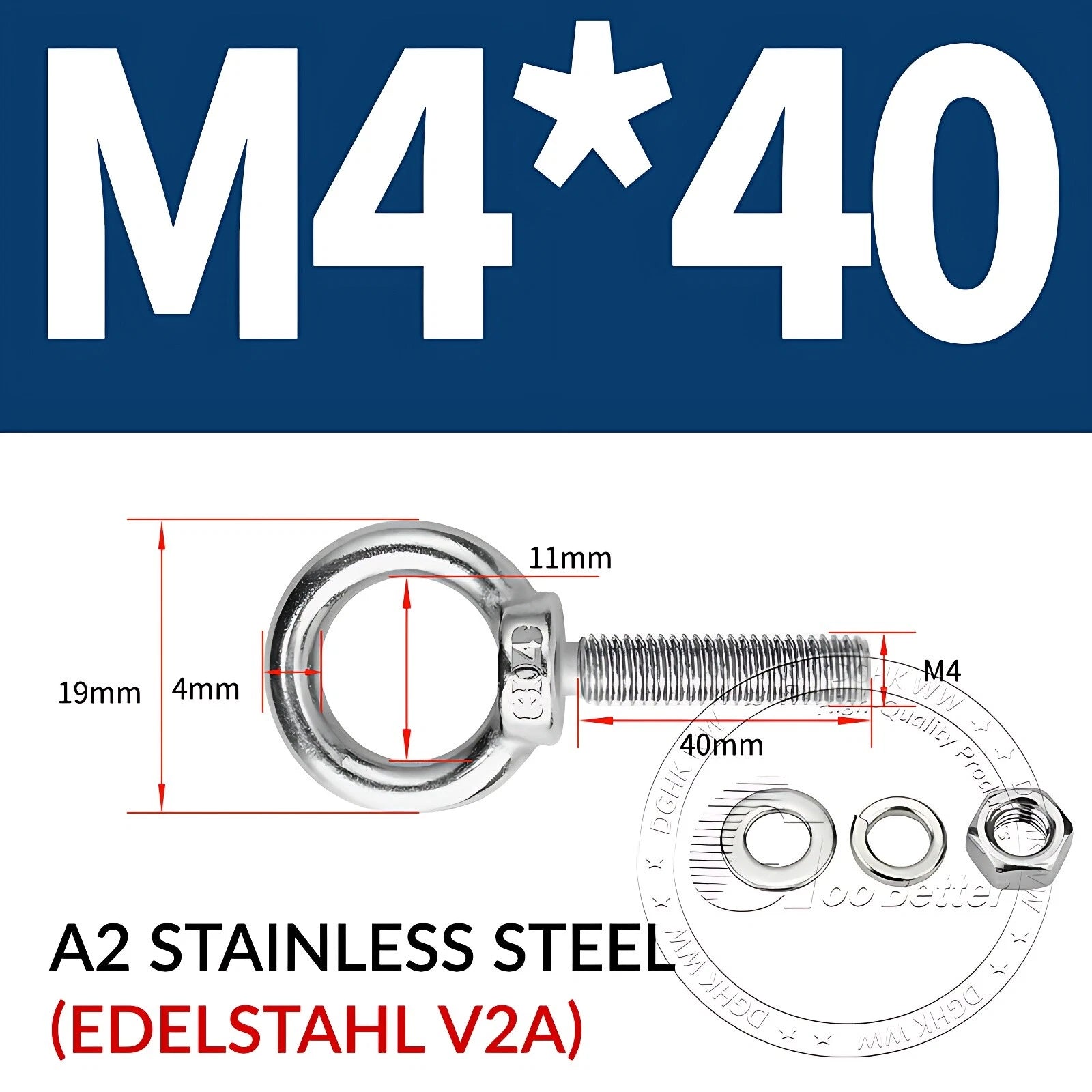 LIFTING EYE BOLTS NUTS & WASHERS A2 STAINLESS STEEL M3 M4 M5 M6 M8 M10 M12 - M30
