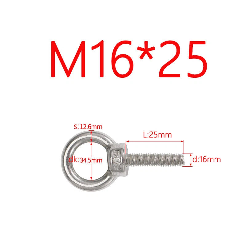 M3–M24 Stainless Steel Eye Bolts with Metric Thread — 304 SS Lifting Eyebolt