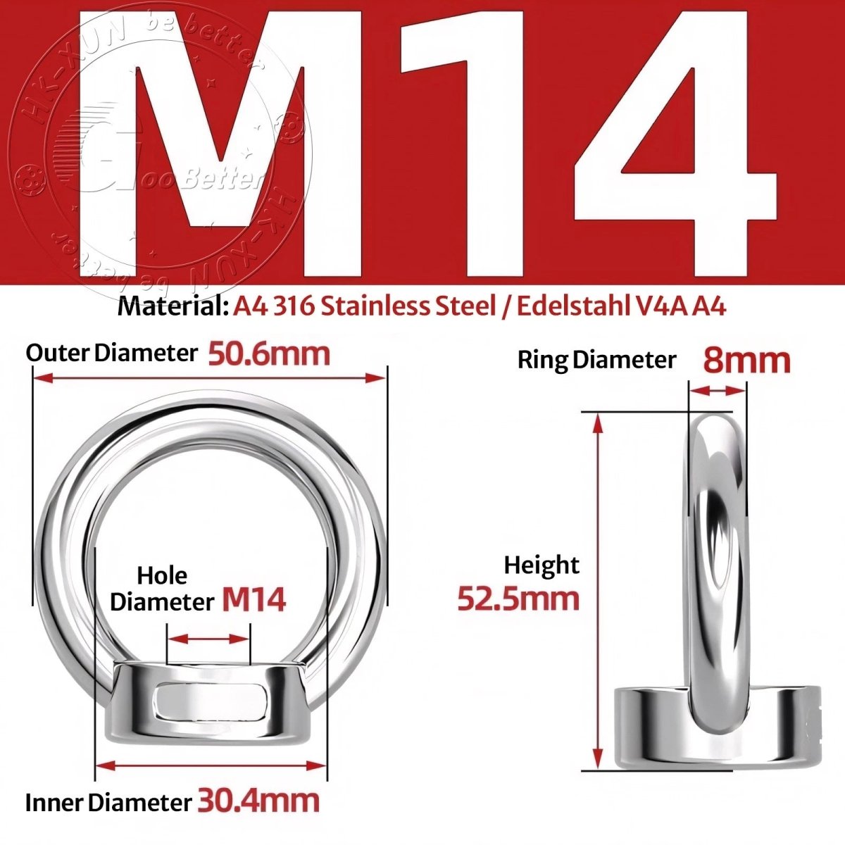 Stainless Steel Eye Bolts & Eye Nuts — A4 316 Metric Thread M6 to M36 - HomeDIYer