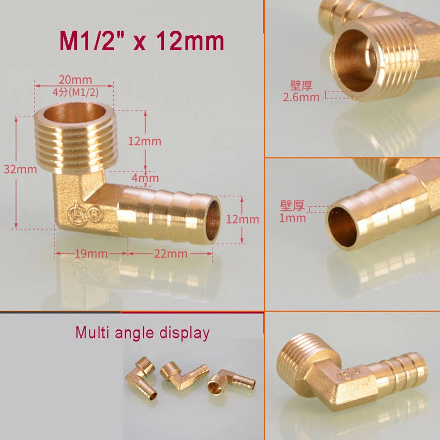 Brass BSP Male Elbow Barb Hose Tail Fittings — 1/8" to 3/4" × 6mm–25mm