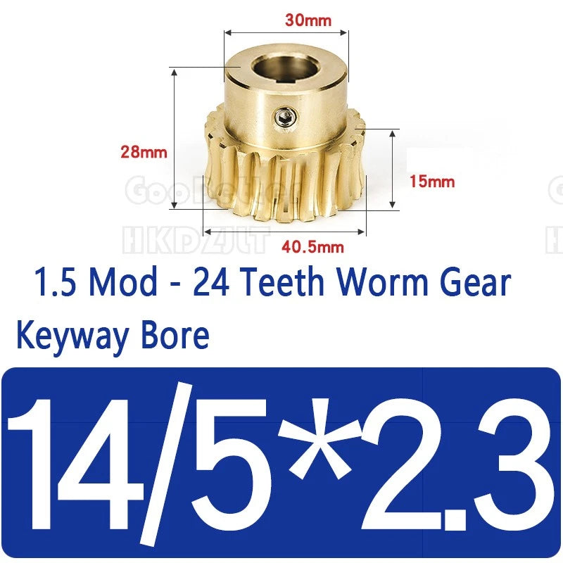 Module 1.5 Brass Worm Gear Wheel Worm Shaft C45 Steel 24 Tooth Bore 8 mm - 17 mm
