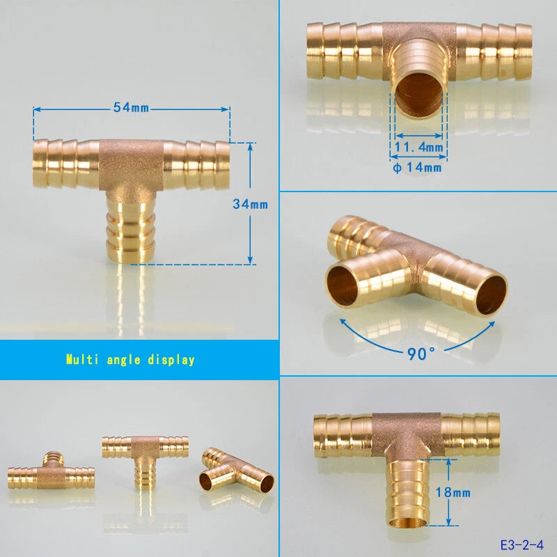 Brass Hose Tail Fittings – Barb Connector Straight Tee Y-Shape 90° Elbow Cross | Air Water Pipe Adapter
