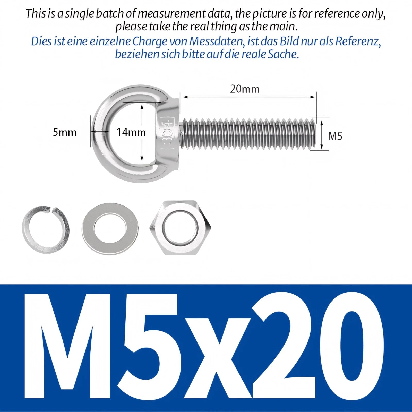M3 M4 M5 - M20 Eye Bolts Kit Screws Nut Washer Long Boat Stainless Steel A2 304