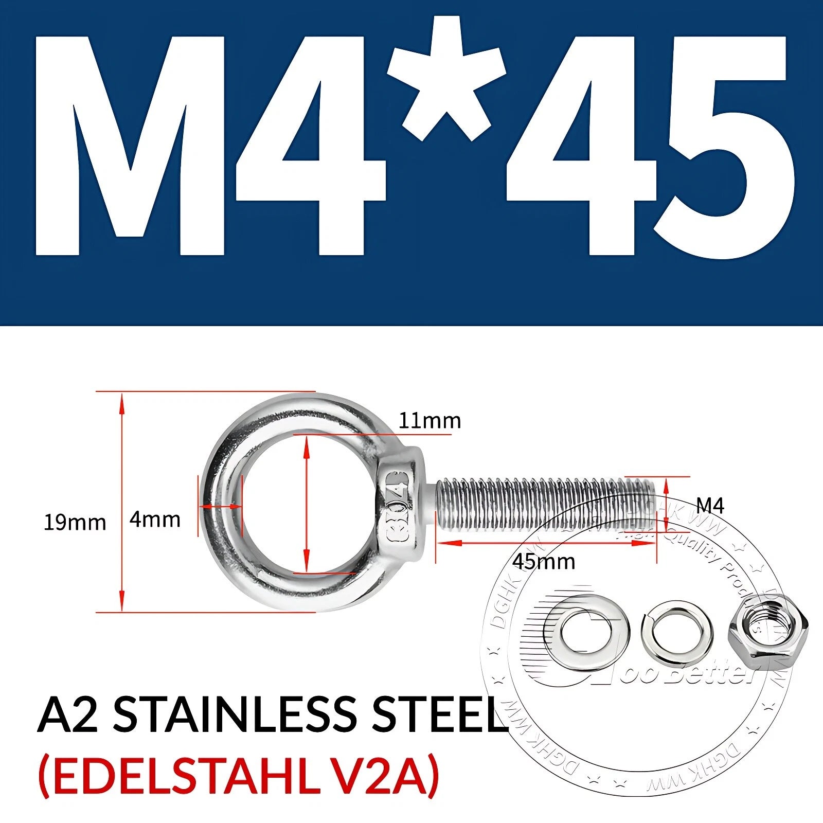 LIFTING EYE BOLTS NUTS & WASHERS A2 STAINLESS STEEL M3 M4 M5 M6 M8 M10 M12 - M30