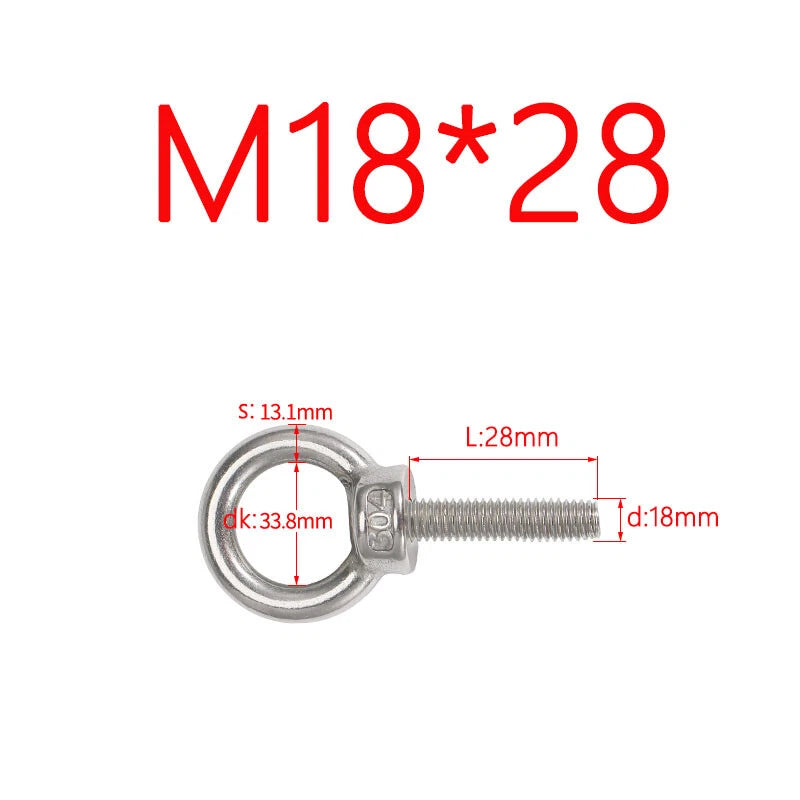 M3–M24 Stainless Steel Eye Bolts with Metric Thread — 304 SS Lifting Eyebolt