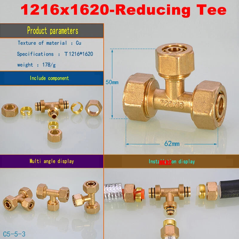 Push-Fit Tube Fittings for 12mm & 16mm Pipe — Straight, Elbow, Tee, Ball Valve, 1/2" & 3/4" NPT