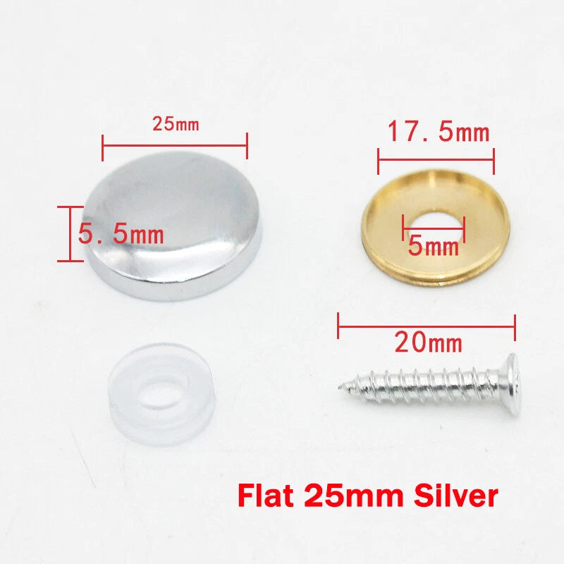 Mirror Screw Cover Caps 10–25mm – Brass Decorative Disc Plates, Flat & Dome, Silver & Gold
