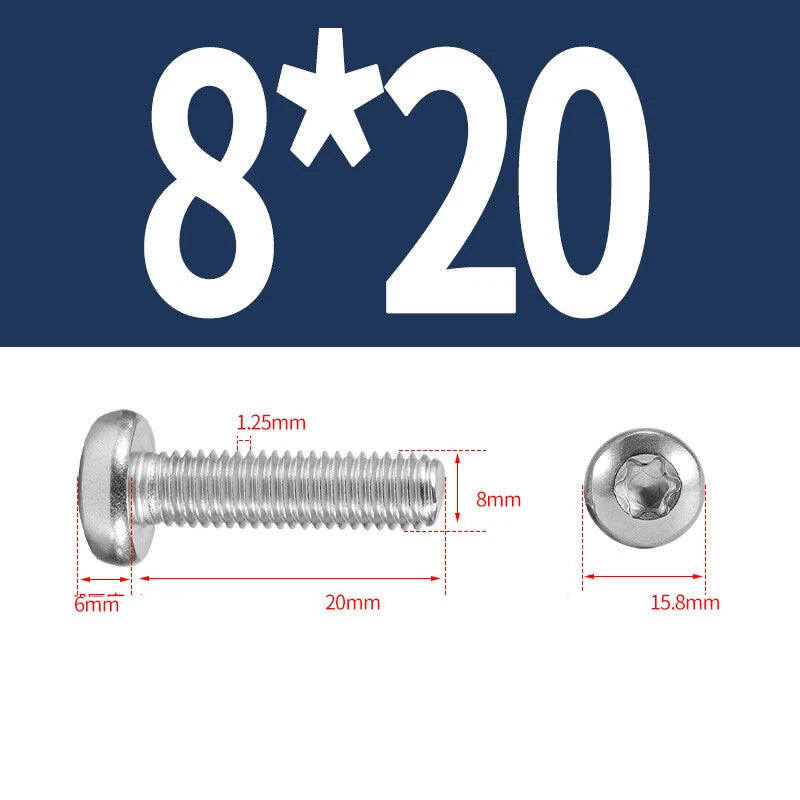 M6 M8 M10 A2 STAINLESS STEEL TORX PAN HEAD MACHINE SCREWS HEXOBULAR BOLTS