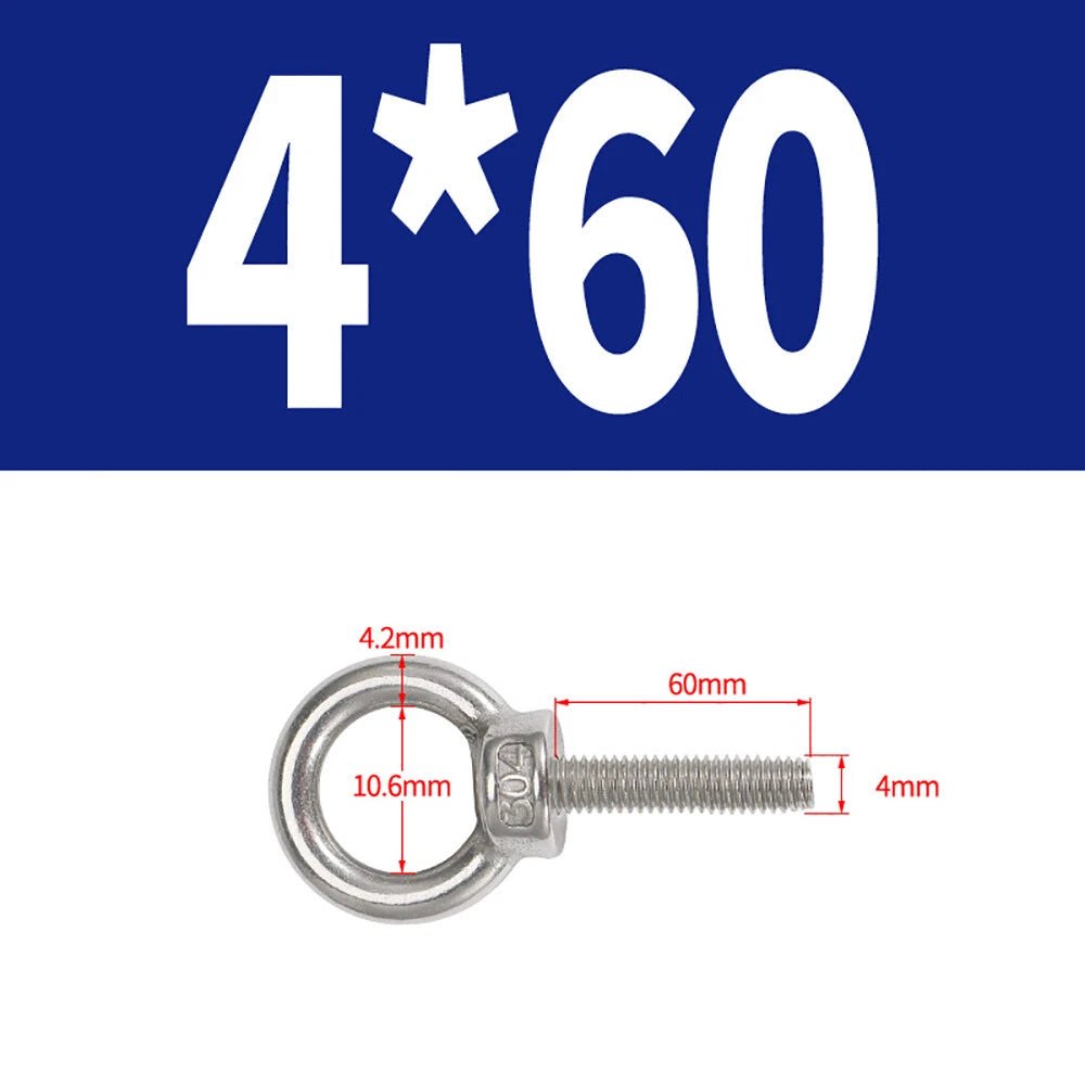 A2 Stainless Steel Lifting Eye Bolts DIN 580 — M3 M4 M5 M6 M8, 9mm–200mm - HomeDIYer