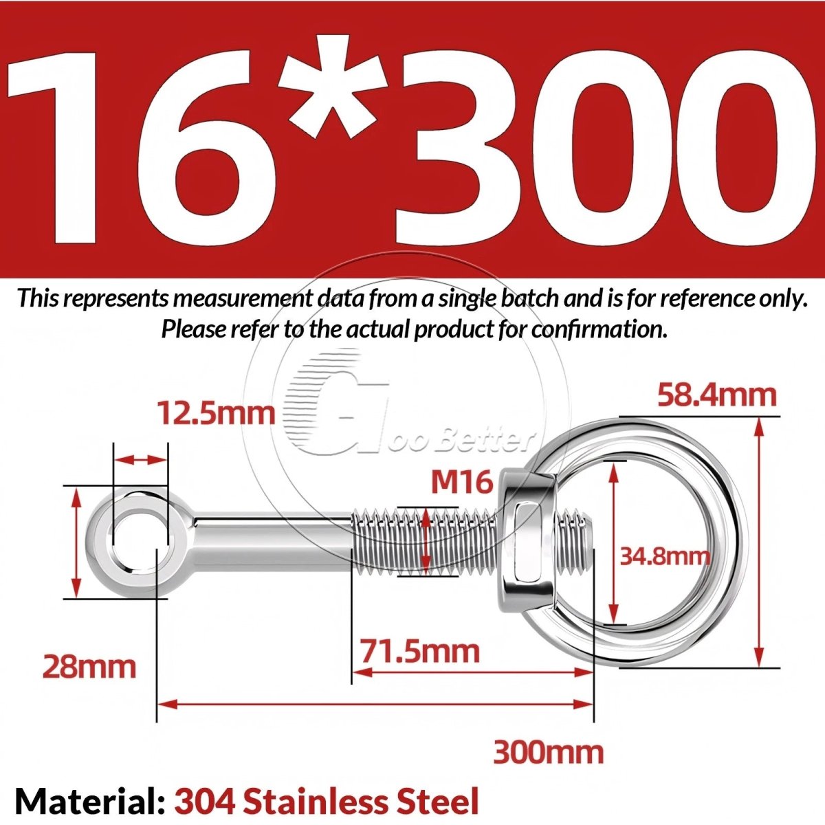 M16–M24 A2 304 Stainless Steel Lifting Eye Bolt & Eye Nut Threaded Ring - HomeDIYer