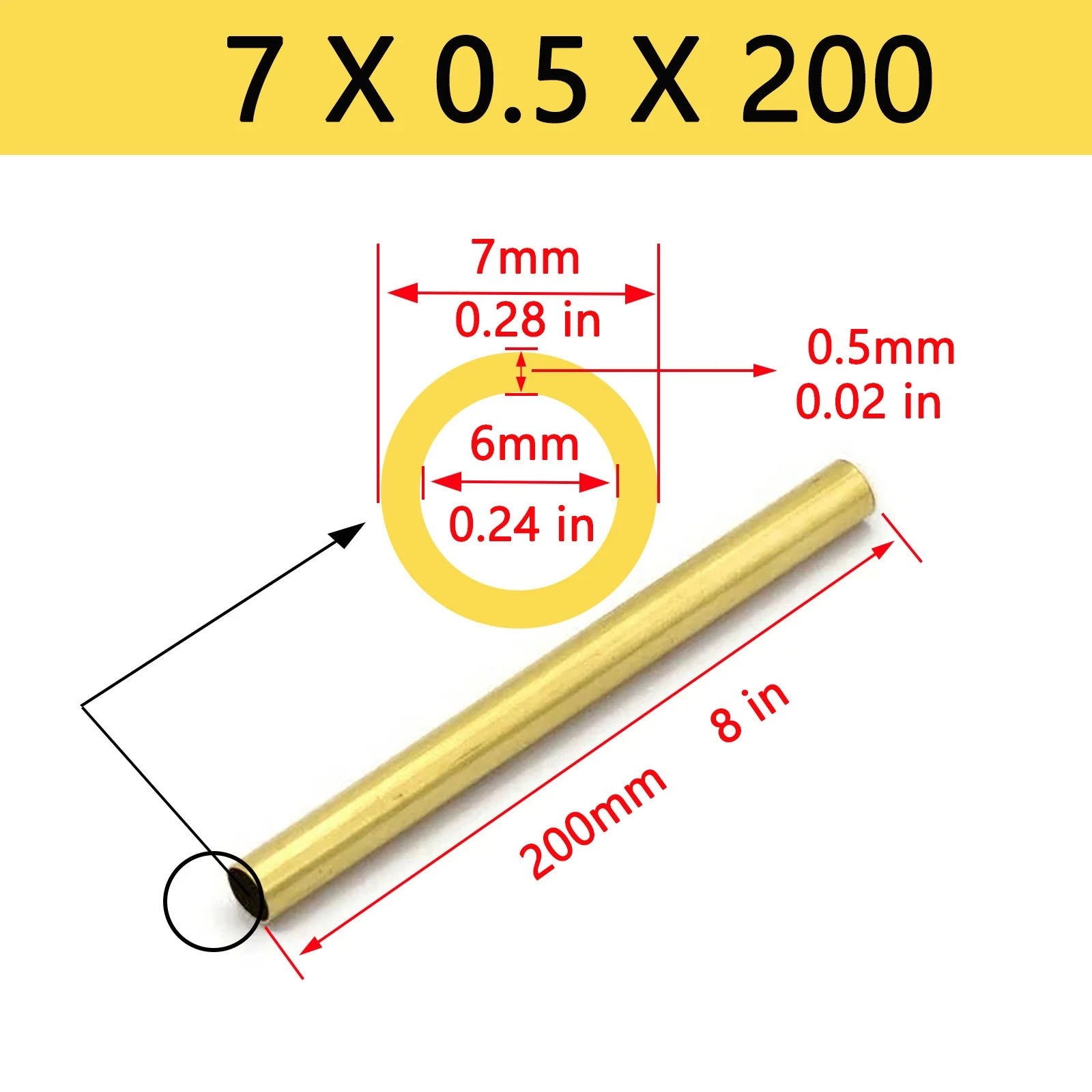 Brass Round Tube Pipe — OD 2mm to 80mm, Wall 0.5mm to 15mm, 200mm Length