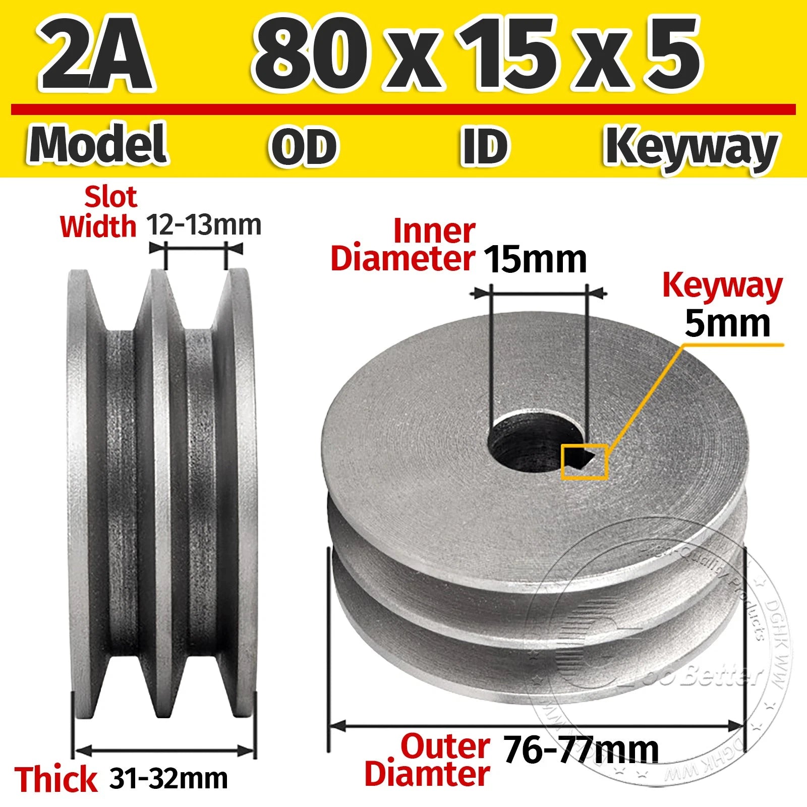 Cast Iron Drive Pulley Double Groove 2A Flat For A/V Belt Pulley OD 60mm-180mm