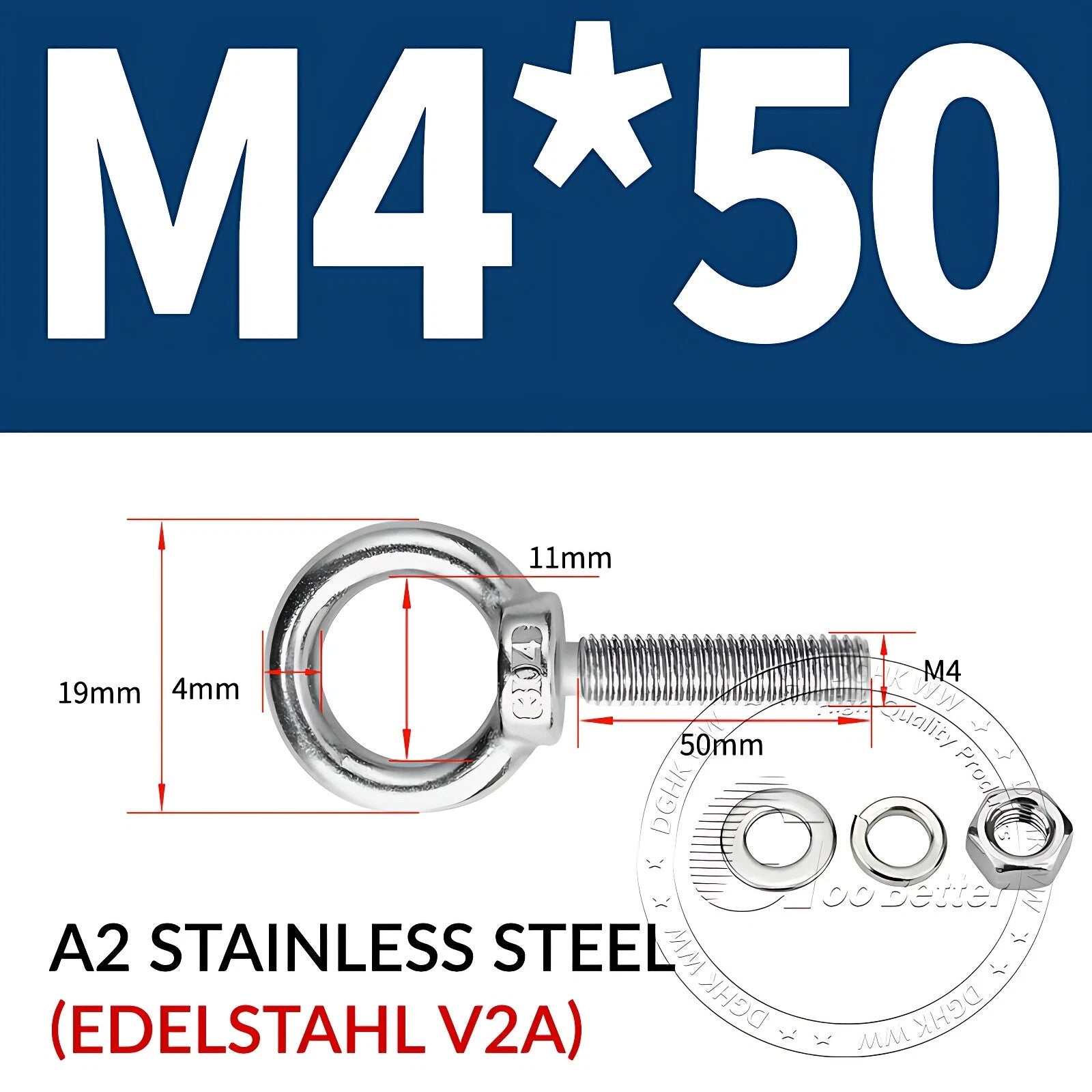 LIFTING EYE BOLTS NUTS & WASHERS A2 STAINLESS STEEL M3 M4 M5 M6 M8 M10 M12 - M30