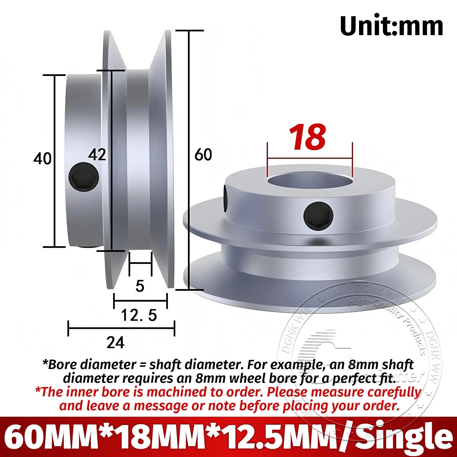 V-Groove Aluminum Drive Pulley For V-Belt Pulleys Groove 12.5mm OD 40mm-150mm