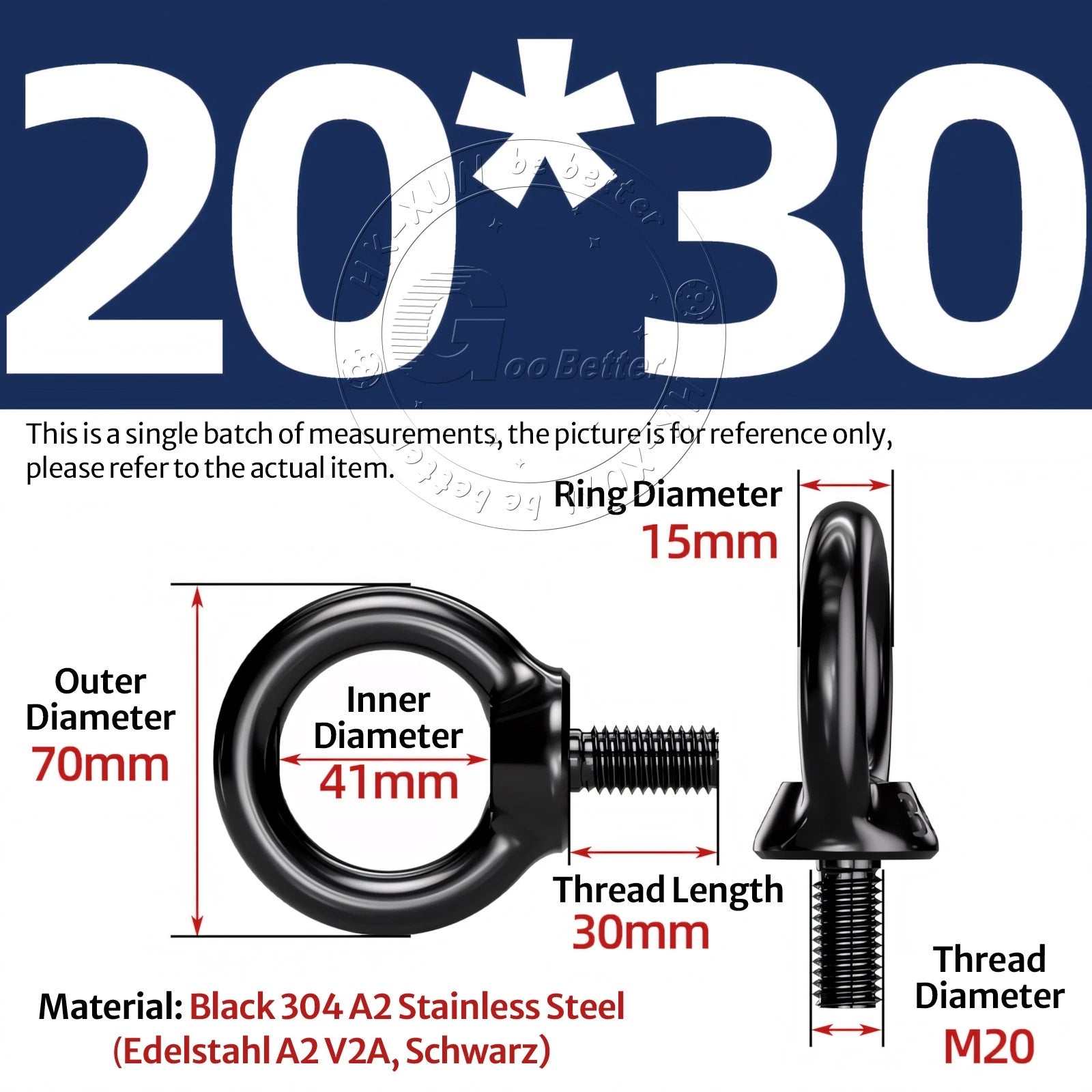 A2 304 Grade Black Stainless Steel Lifting Eye Nuts-Bolts M3 M4 M5 M6 M8 - M24