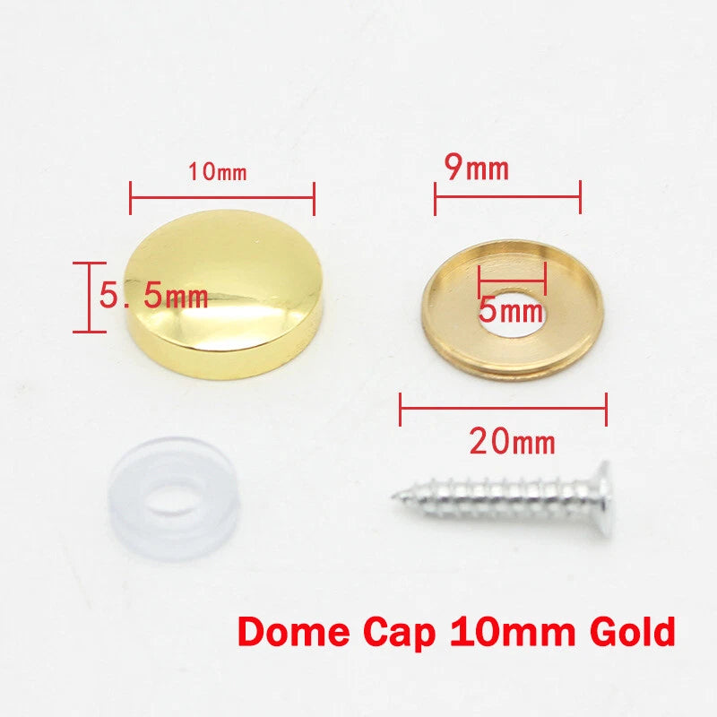 Mirror Screw Cover Caps 10–25mm – Brass Decorative Disc Plates, Flat & Dome, Silver & Gold