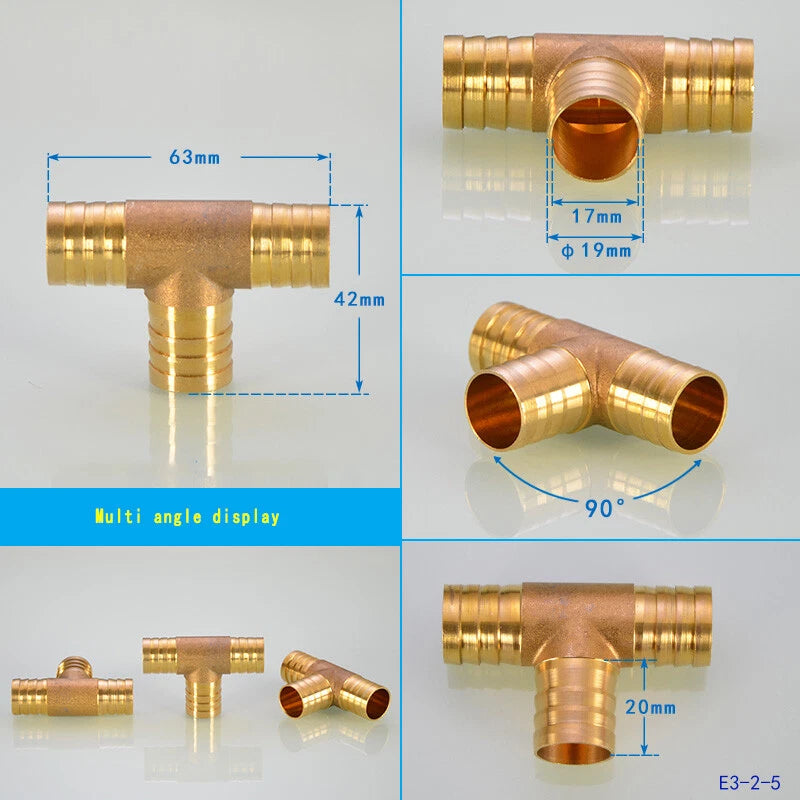 Brass Hose Tail Fittings – Barb Connector Straight Tee Y-Shape 90° Elbow Cross | Air Water Pipe Adapter