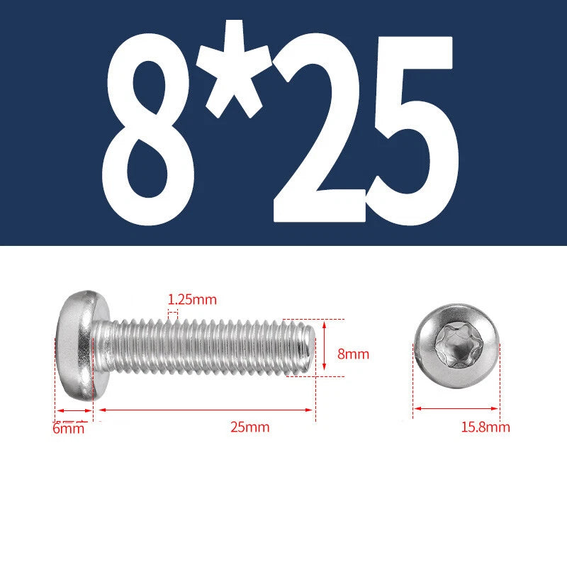 M6 M8 M10 A2 STAINLESS STEEL TORX PAN HEAD MACHINE SCREWS HEXOBULAR BOLTS