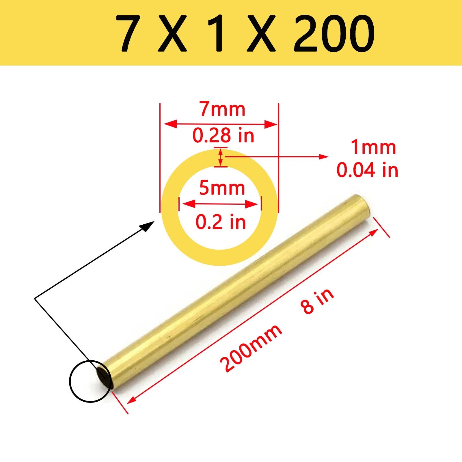 Brass Round Tube Pipe — OD 2mm to 80mm, Wall 0.5mm to 15mm, 200mm Length