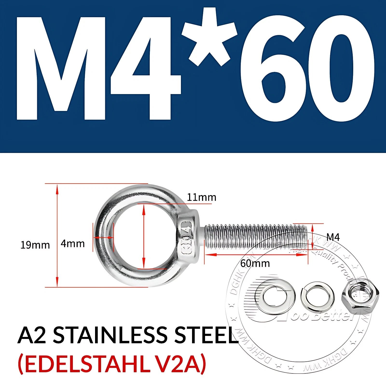 LIFTING EYE BOLTS NUTS & WASHERS A2 STAINLESS STEEL M3 M4 M5 M6 M8 M10 M12 - M30