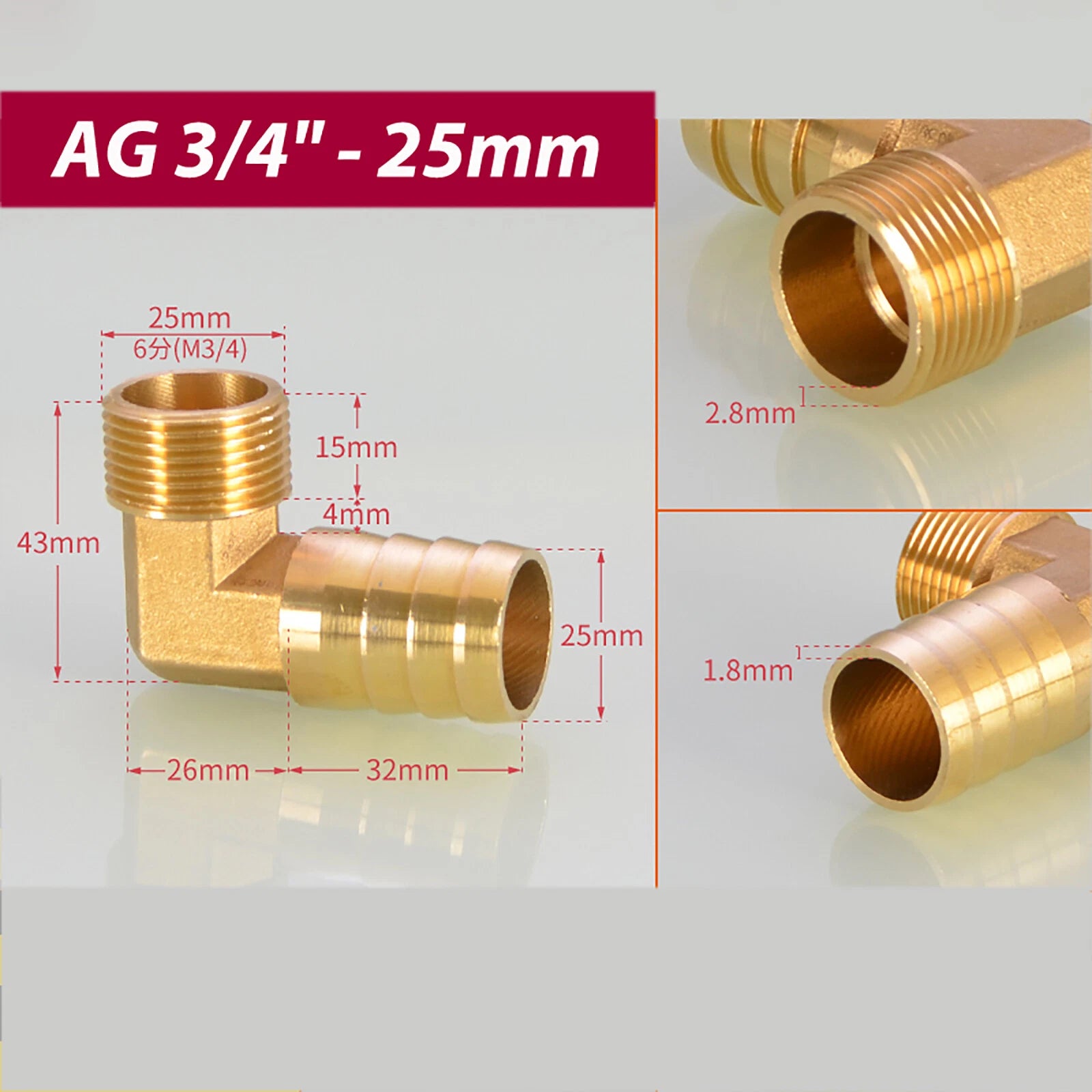 Brass 90° BSP Male Elbow x Barbed Hose Tail Fitting – Air & Water Pipe Connector
