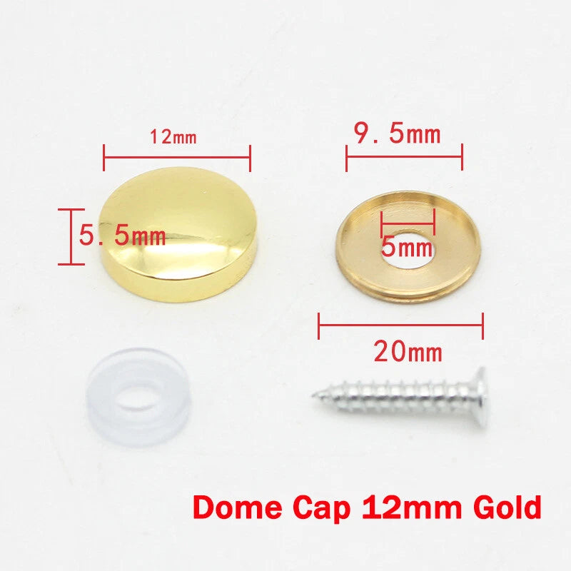 Mirror Screw Cover Caps 10–25mm – Brass Decorative Disc Plates, Flat & Dome, Silver & Gold